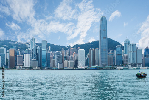 panoramic view of victoria harbor in Hong Kong China.
