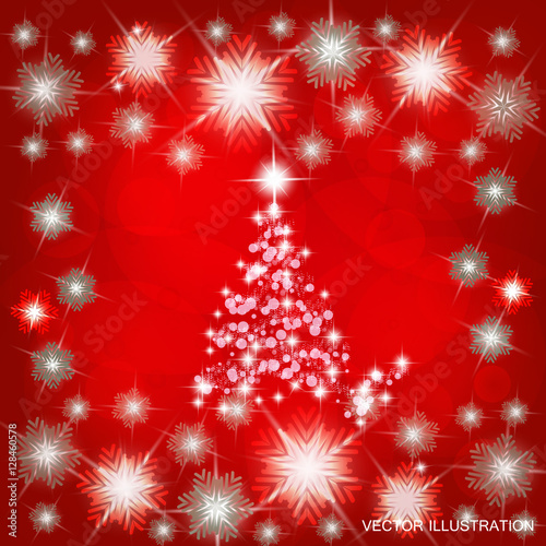 Background in abstract red colours with christmas tree. Vector illustration.