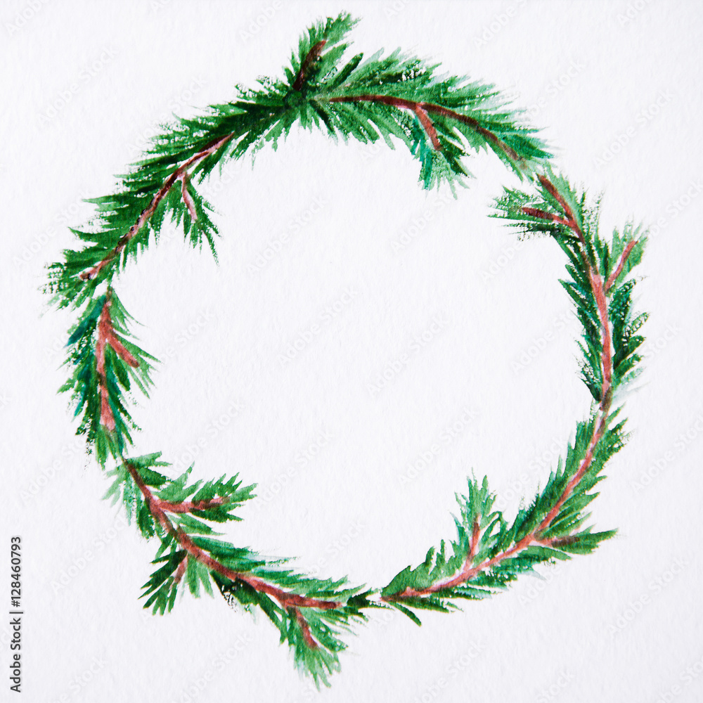 New year and Christmas wreath - fir tree on white isolated backg