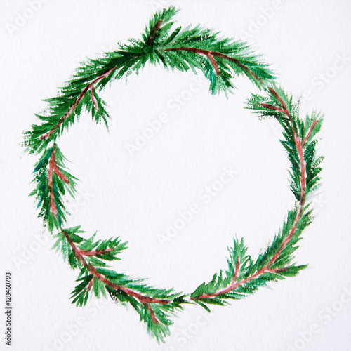 New year and Christmas wreath - fir tree on white isolated backg