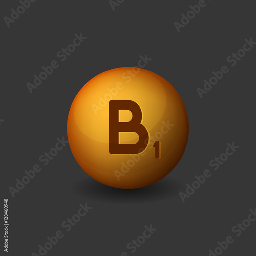 Vitamin B1 Orange Glossy Sphere Icon on Dark Background. Vector