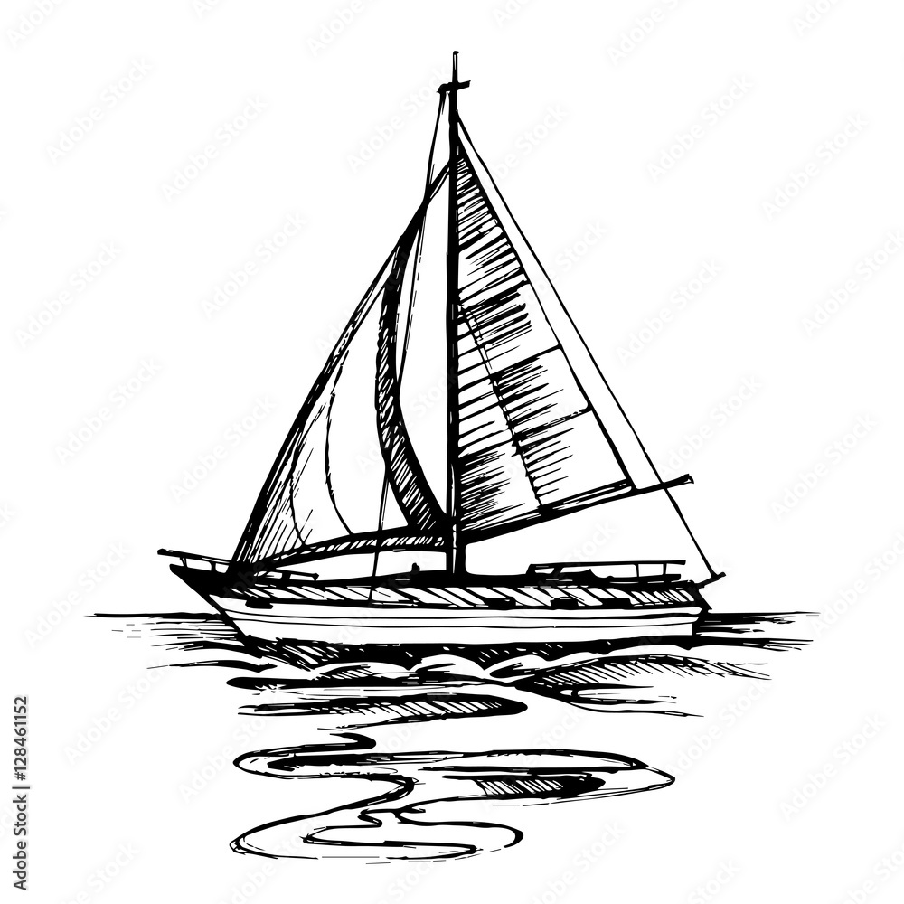 Sailing boat vector sketch isolated 