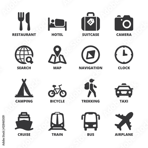 Travel flat symbols. Black
