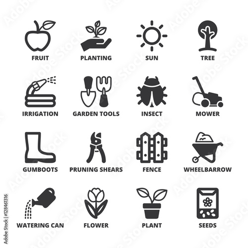 Gardening flat symbols. Black