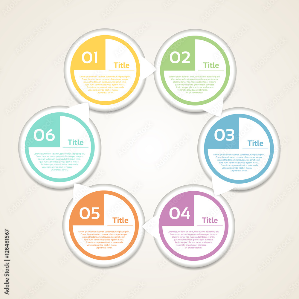Vector circle infographic. Template for diagram, graph, presentation and chart. Business concept with 6 cyclic options, parts, steps or processes. Abstract background. Vector circle infographic. Template for diagram, graph, presentation and chart. Business concept with 6 cyclic options, parts, steps or processes. Abstract background.