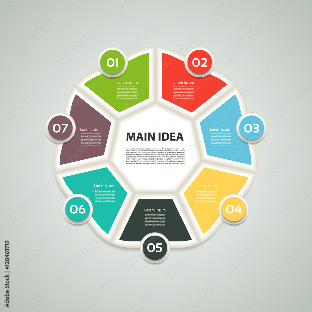 Heptagon infographic. Chart, diagram with 7 steps, options, parts, processes. Vector design element.