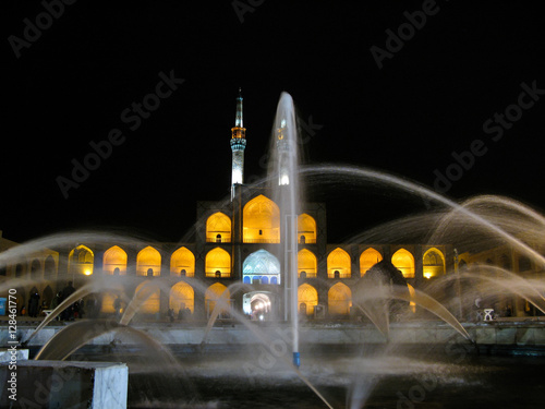 Amir Chakhmaq Complex square and fountain at night, Yazd, Iran photo