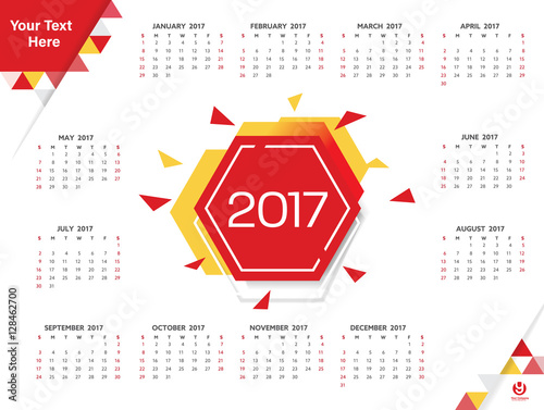 Calendar for 2017 poster template. Explode polygon vector illustration
