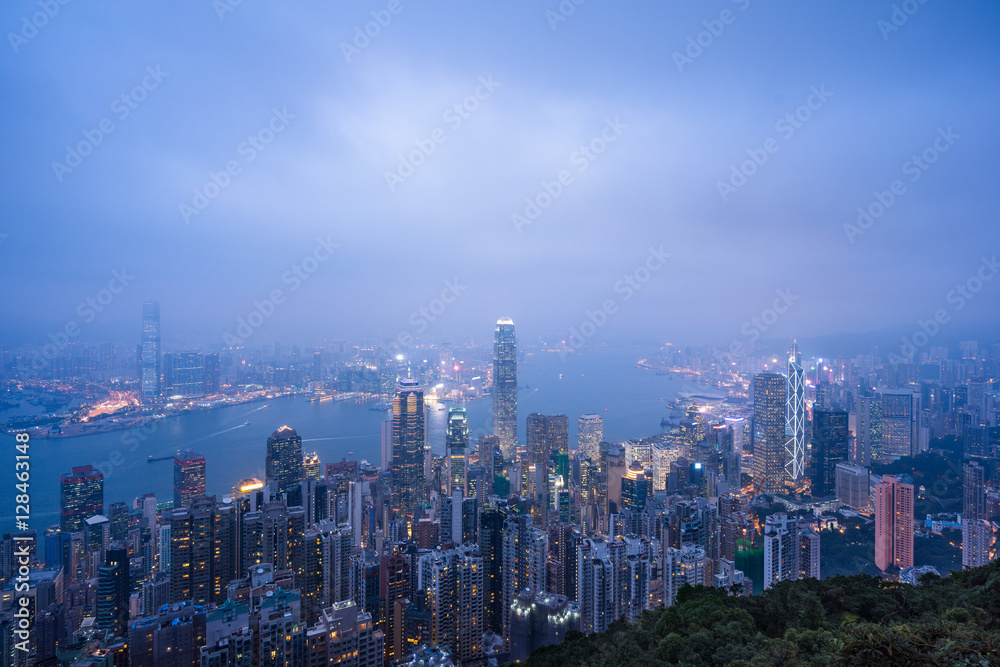 Shenzhen illuminated financial district in Hong Kong,China.