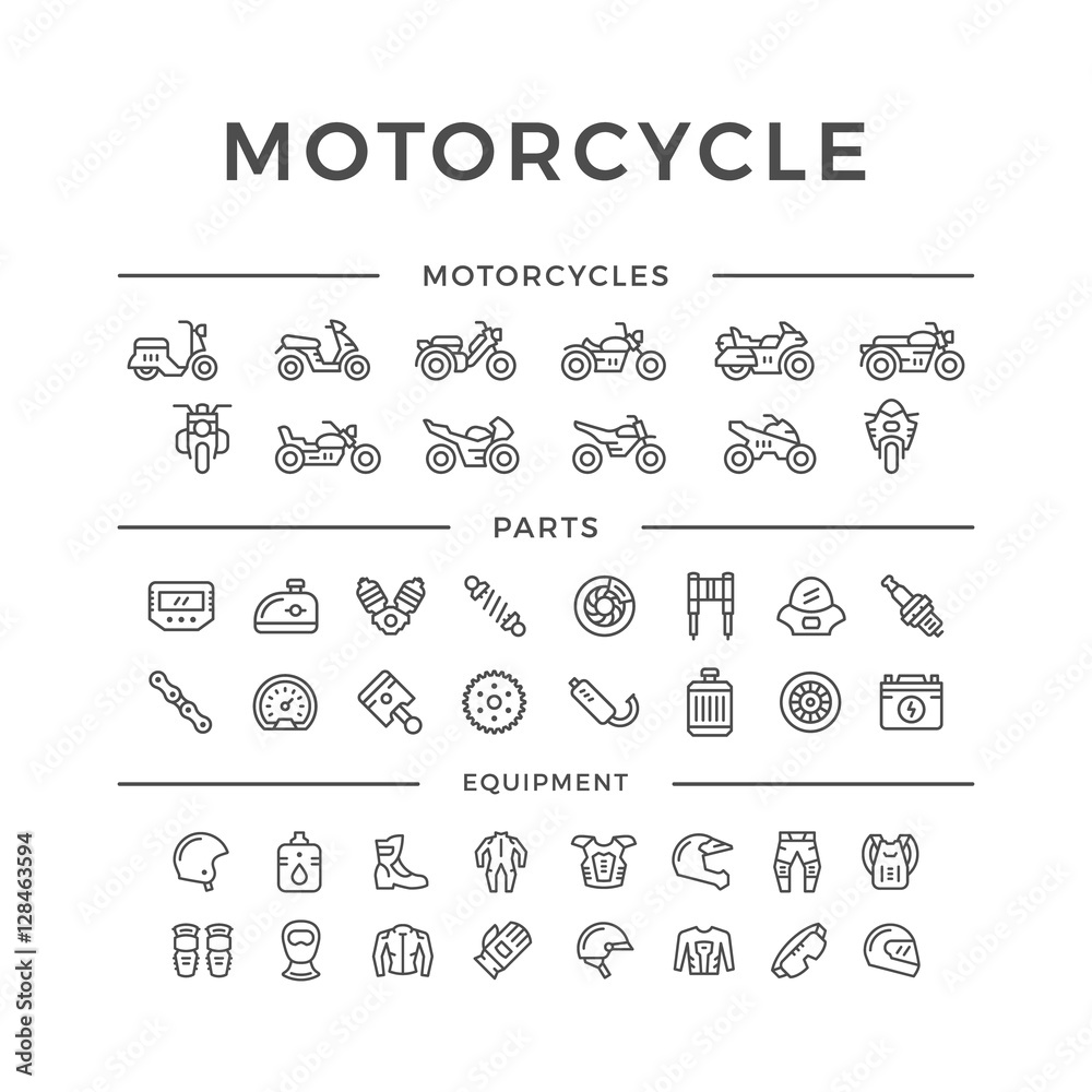 Fototapeta Zestaw ikon linii związanych z motocyklem