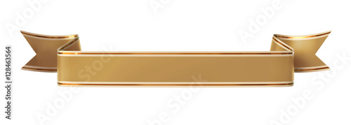 Curled golden ribbon banner with gold border - straight and wavy ends photo