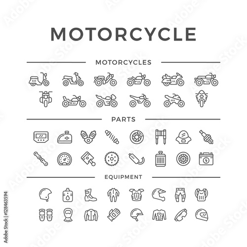 Fototapeta Zestaw ikon linii związanych z motocyklem