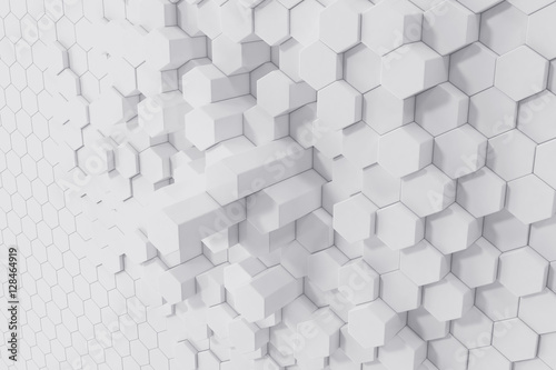 White geometric hexagonal abstract background. 3d rendering