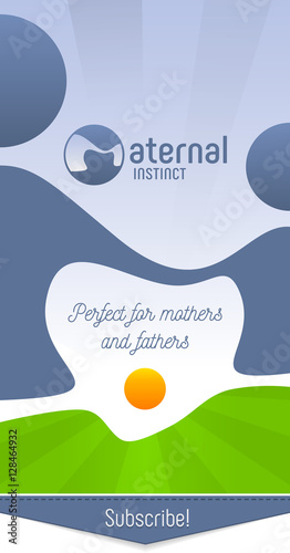 Banner for the social network page dedicated to the childhood and motherhood. Adult and child holding hands to form a heart shape and the letter M. Vector illustration.