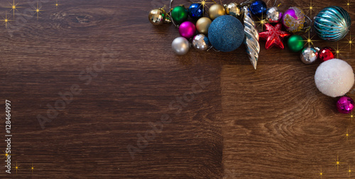 Christmas decorations on a wooden board