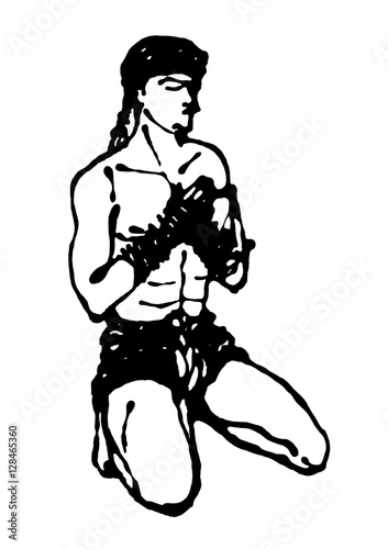 muay thai, thai boxing guru worship fighting vector hand drawn