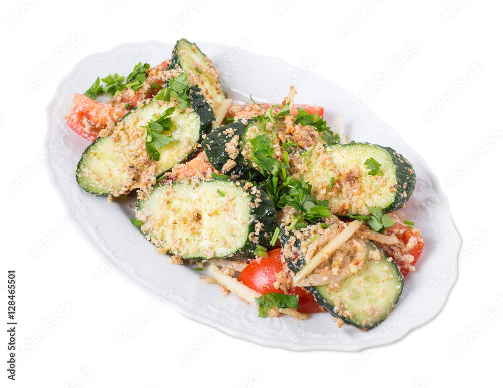 Fresh tomato salad with walnuts and cucumbers. Fresh tomato salad with walnuts and cucumbers.
