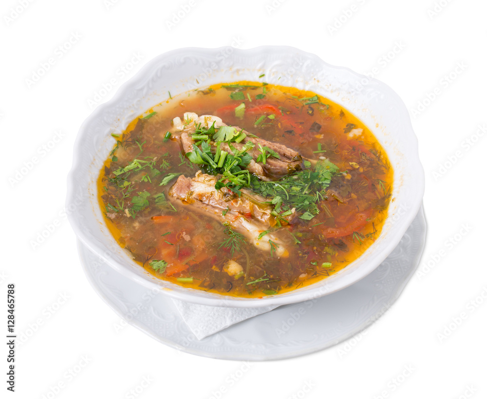 Delicious lamb soup with vegetables.