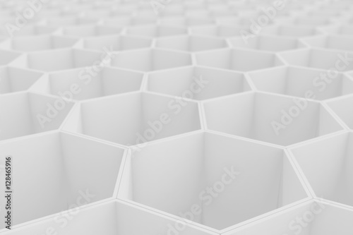 White geometric hexagonal abstract background. 3d rendering photo