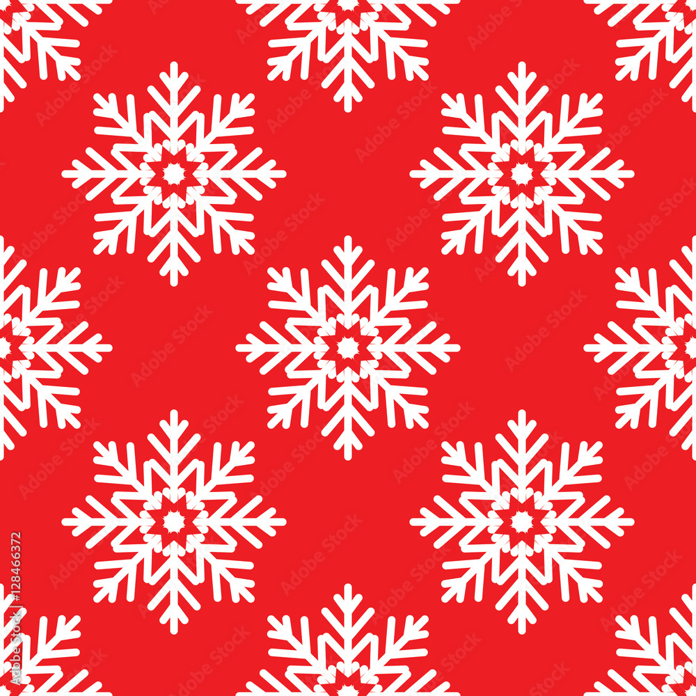 White snowflakes on red background seamless pattern for continuous replicate White snowflakes on red background seamless pattern for continuous replicate