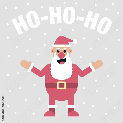 vector illustration with flat santa claus character, snowflakes and ho-ho-ho typography lettering.  © artak79