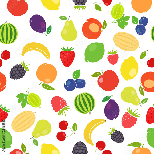 Fruits colorful pattern on white background. Vector illustration