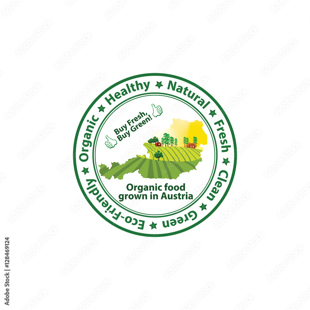 Organic food grown in Austria - stamp with the Austrian map