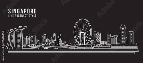Cityscape Building Line art Vector Illustration design - Singapore city