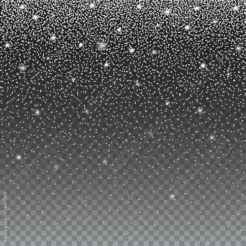 Falling, beautiful, shining Christmas snow. Snowfall isolated on transparent background. Vector illustration snow-flakes.