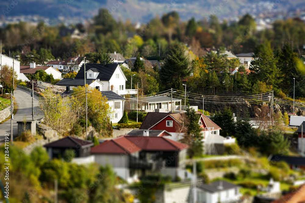 Naklejka premium European village in miniature, tilt shift effect