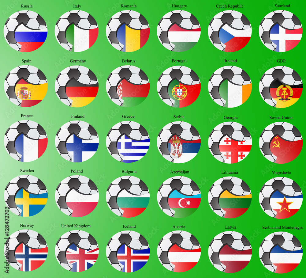 Set of icons. Flags of the Europe with soccer ball. Set of icons. Flags of the Europe with soccer ball.