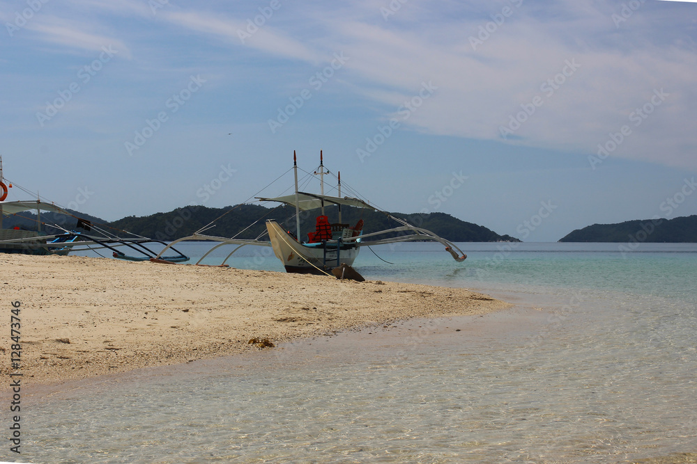 Traditional filippino boat in the sea, Philippines Traditional filippino boat in the sea, Philippines