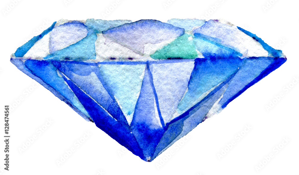 Obraz premium watercolor sketch of shiny diamond on white background