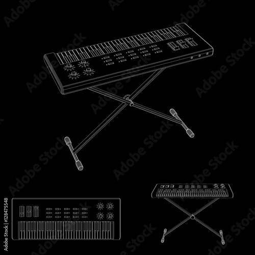 Synthesizer set.Isolated on black background. Vector outline ill