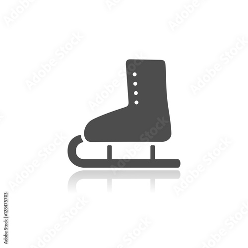 Ice skate icon with reflection on a white background
