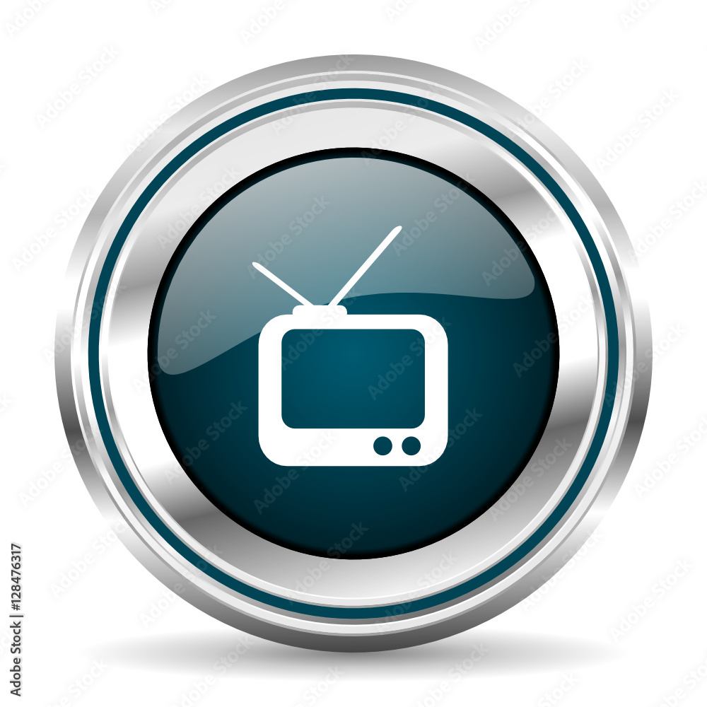 TV vector icon. Chrome border round web button. Silver metallic pushbutton. TV vector icon. Chrome border round web button. Silver metallic pushbutton.