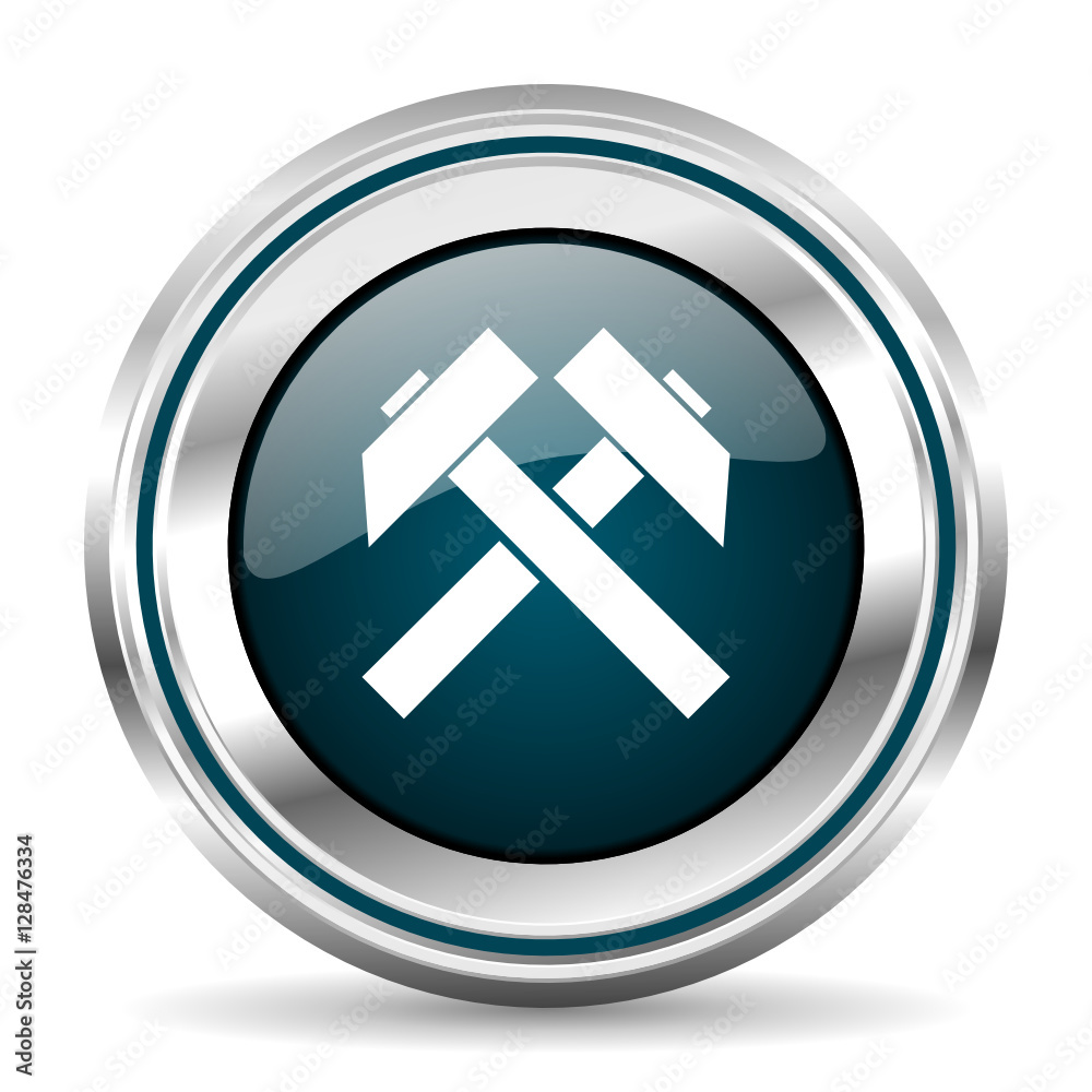 Mining vector icon. Chrome border round web button. Silver metallic pushbutton. Mining vector icon. Chrome border round web button. Silver metallic pushbutton.