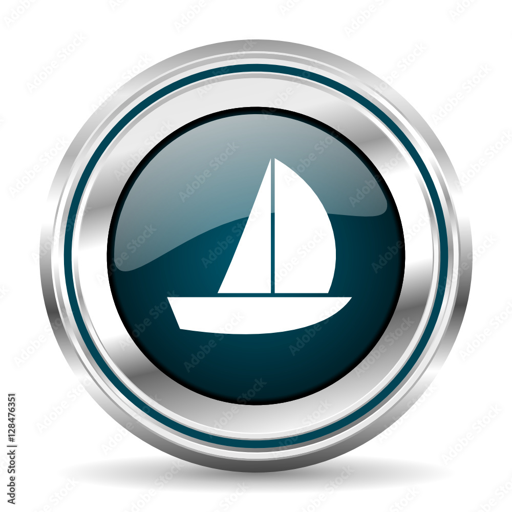 Yacht vector icon. Chrome border round web button. Silver metallic pushbutton. Yacht vector icon. Chrome border round web button. Silver metallic pushbutton.