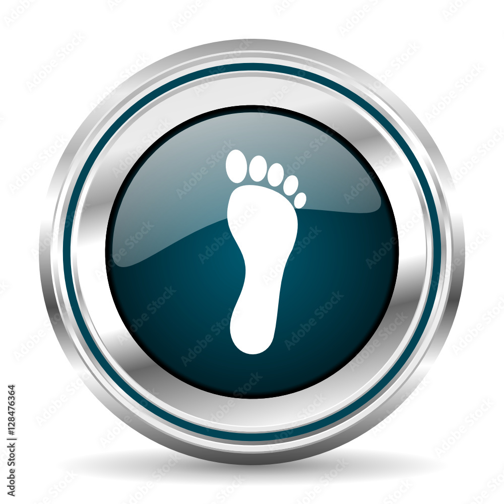 Footprint vector icon. Chrome border round web button. Silver metallic pushbutton. Footprint vector icon. Chrome border round web button. Silver metallic pushbutton.