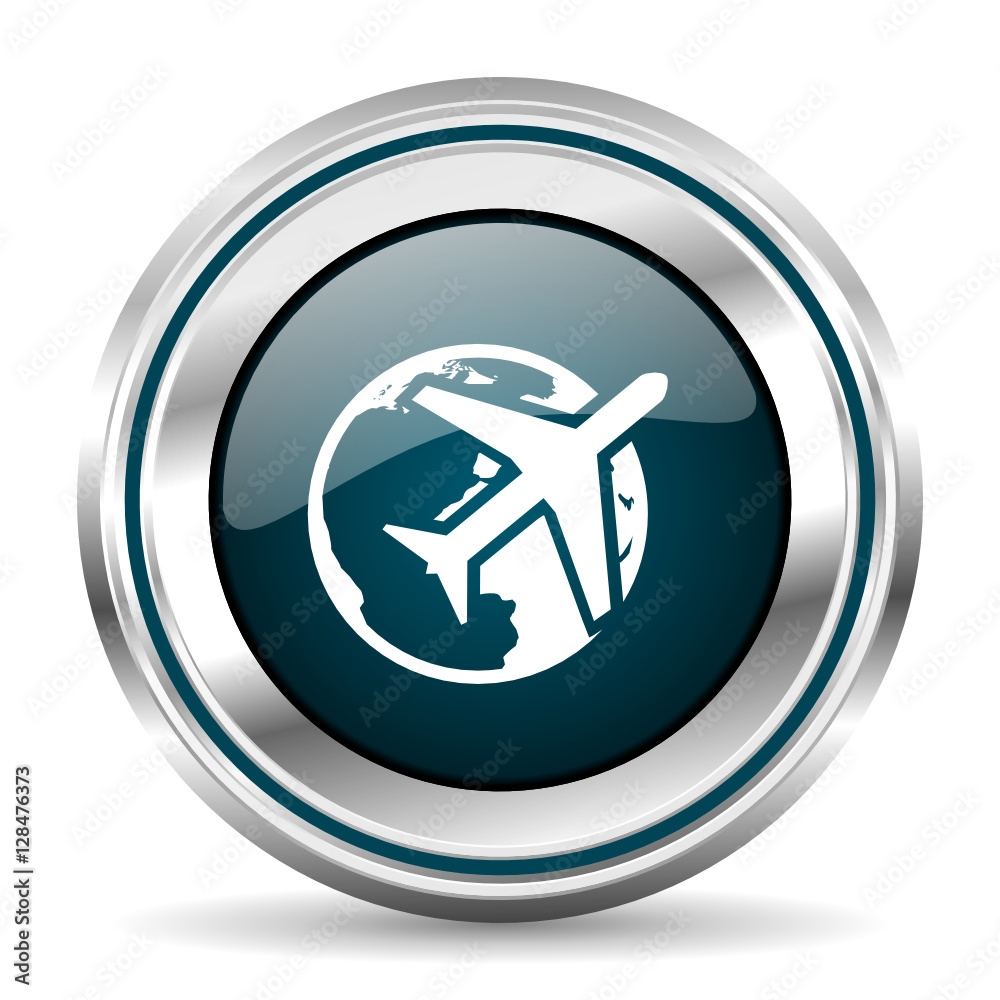 Travel vector icon. Chrome border round web button. Silver metallic pushbutton. Travel vector icon. Chrome border round web button. Silver metallic pushbutton.