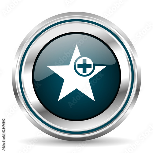 Star vector icon. Chrome border round web button. Silver metallic pushbutton.