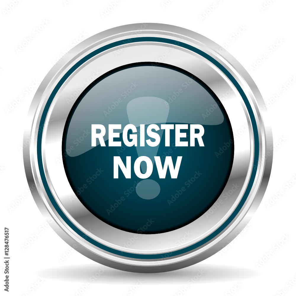 Register now vector icon. Chrome border round web button. Silver metallic pushbutton. Register now vector icon. Chrome border round web button. Silver metallic pushbutton.