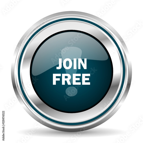 Join free vector icon. Chrome border round web button. Silver metallic pushbutton.