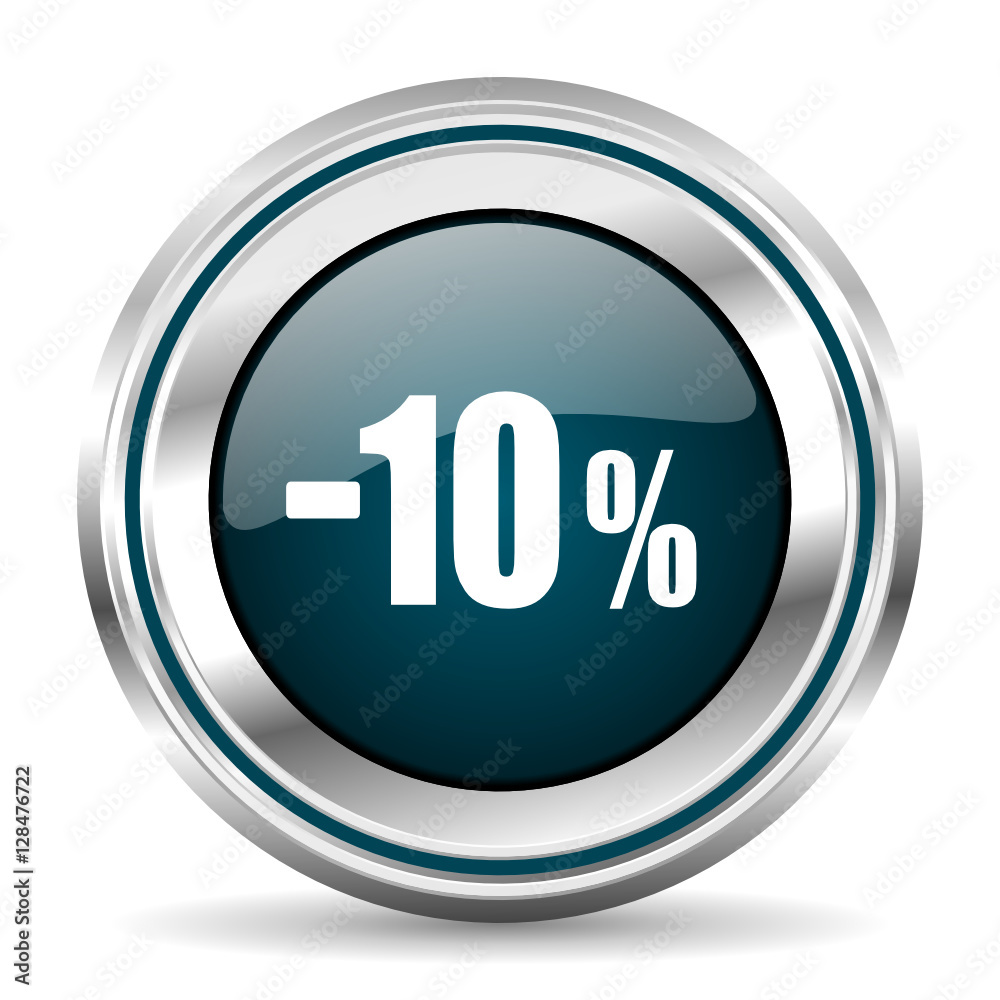 10 percent sale vector icon. Chrome border round web button. Silver metallic pushbutton. 10 percent sale vector icon. Chrome border round web button. Silver metallic pushbutton.