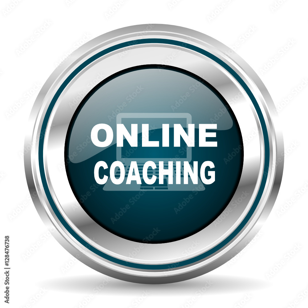 Online coaching vector icon. Chrome border round web button. Silver metallic pushbutton. Online coaching vector icon. Chrome border round web button. Silver metallic pushbutton.