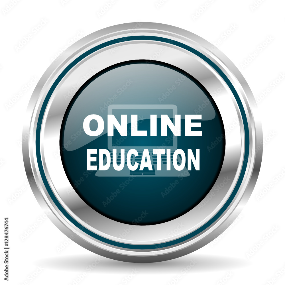 Online education vector icon. Chrome border round web button. Silver metallic pushbutton. Online education vector icon. Chrome border round web button. Silver metallic pushbutton.