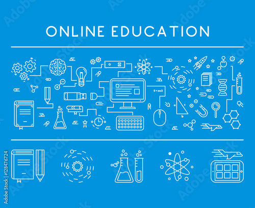 Line concept web banner for online education