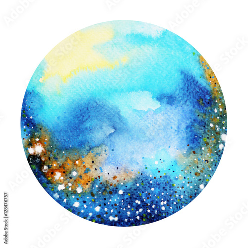 blue color colorful world, universe watercolor painting background hand drawn