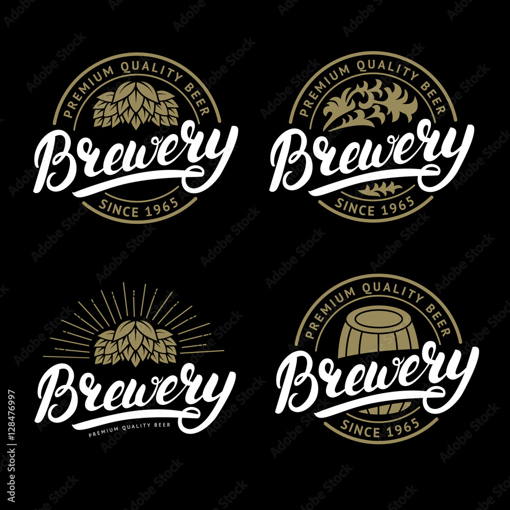 Set of Brewery hand written lettering logo, label, badge template.