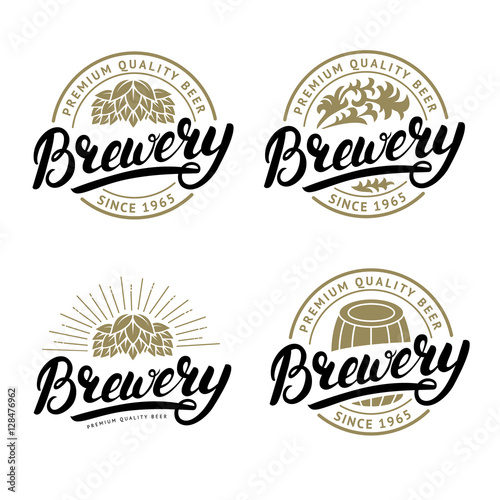 Set of Brewery hand written lettering logo, label, badge.